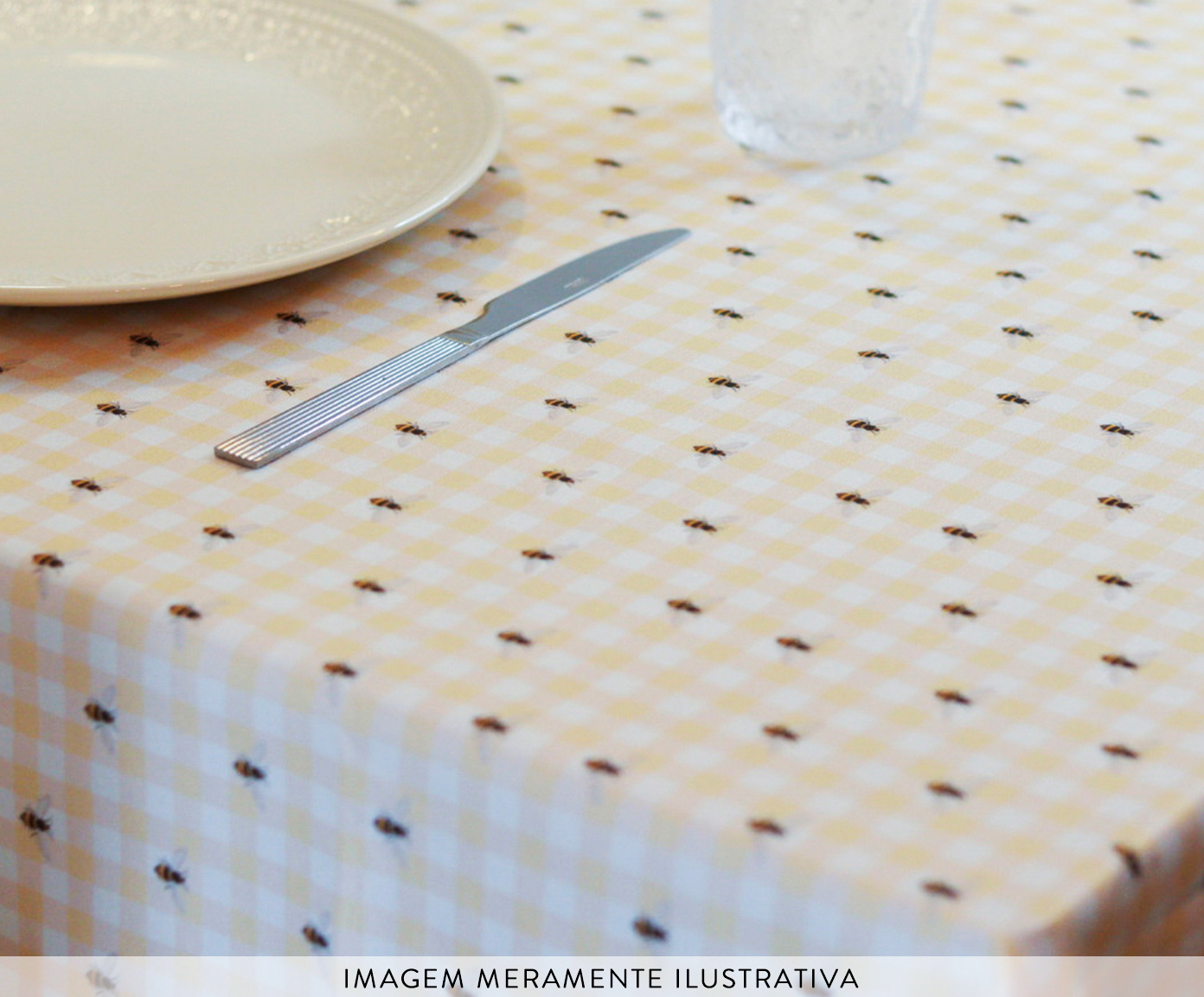 Toalha de Mesa Xadrez Abelhas Amarelo image number 4