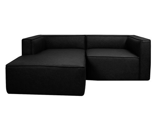 Sof&aacute; 2 M&oacute;dulos Chaise Mensa em Couro Preto - image 0