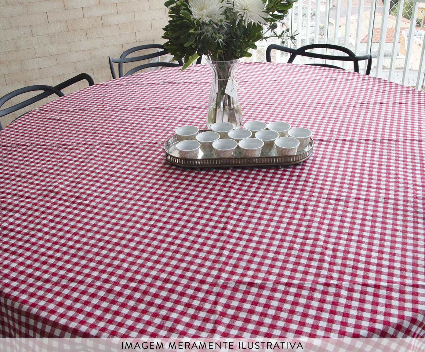 Toalha de Mesa Xadrez Vermelho e Branco Redonda image number 3