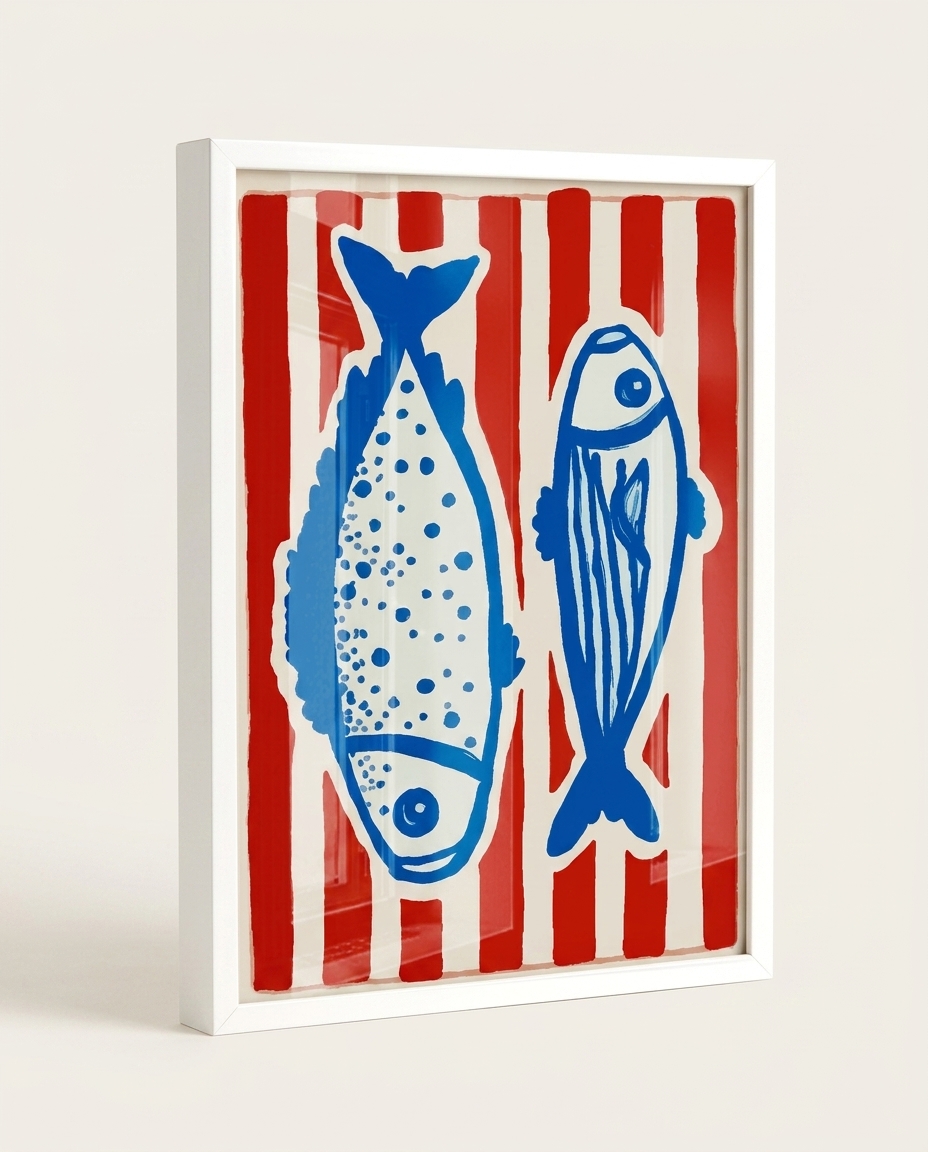 Quadro Peixes com Moldura Branca - image 0