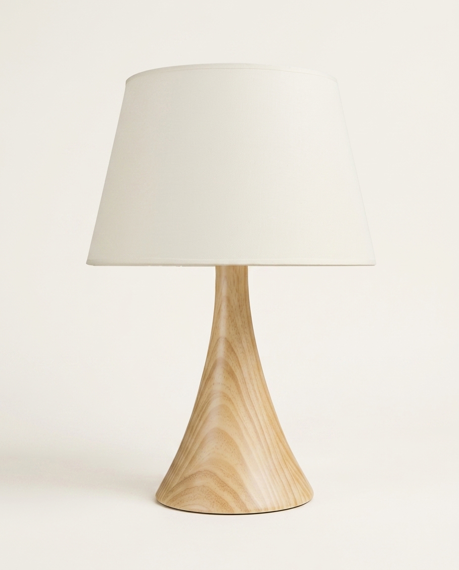 Abajur Isa Madeira Natural C&uacute;pula Off White - image 1