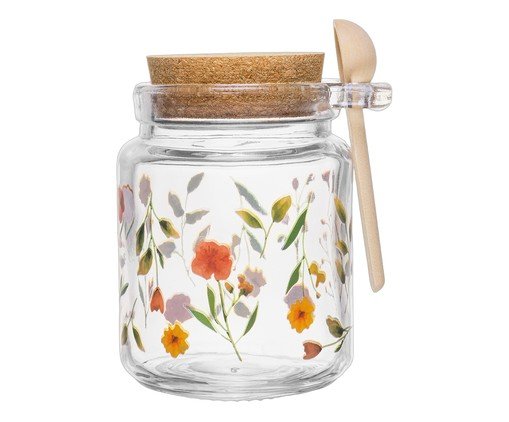 Pote Redondo com Colher Encanto Transparente e Florido image number 0