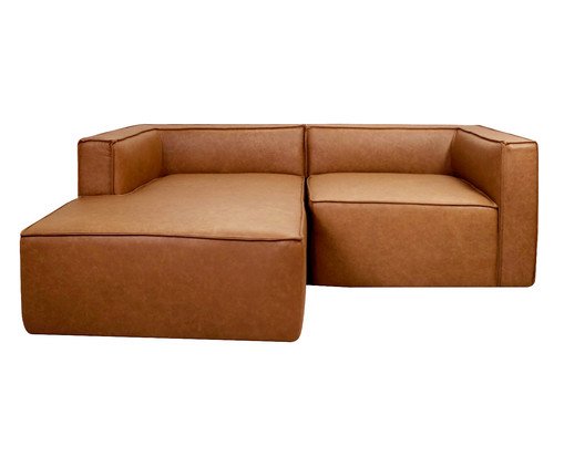 Sof&aacute; 2 M&oacute;dulos Chaise Mensa em Couro Caramelo - image 0