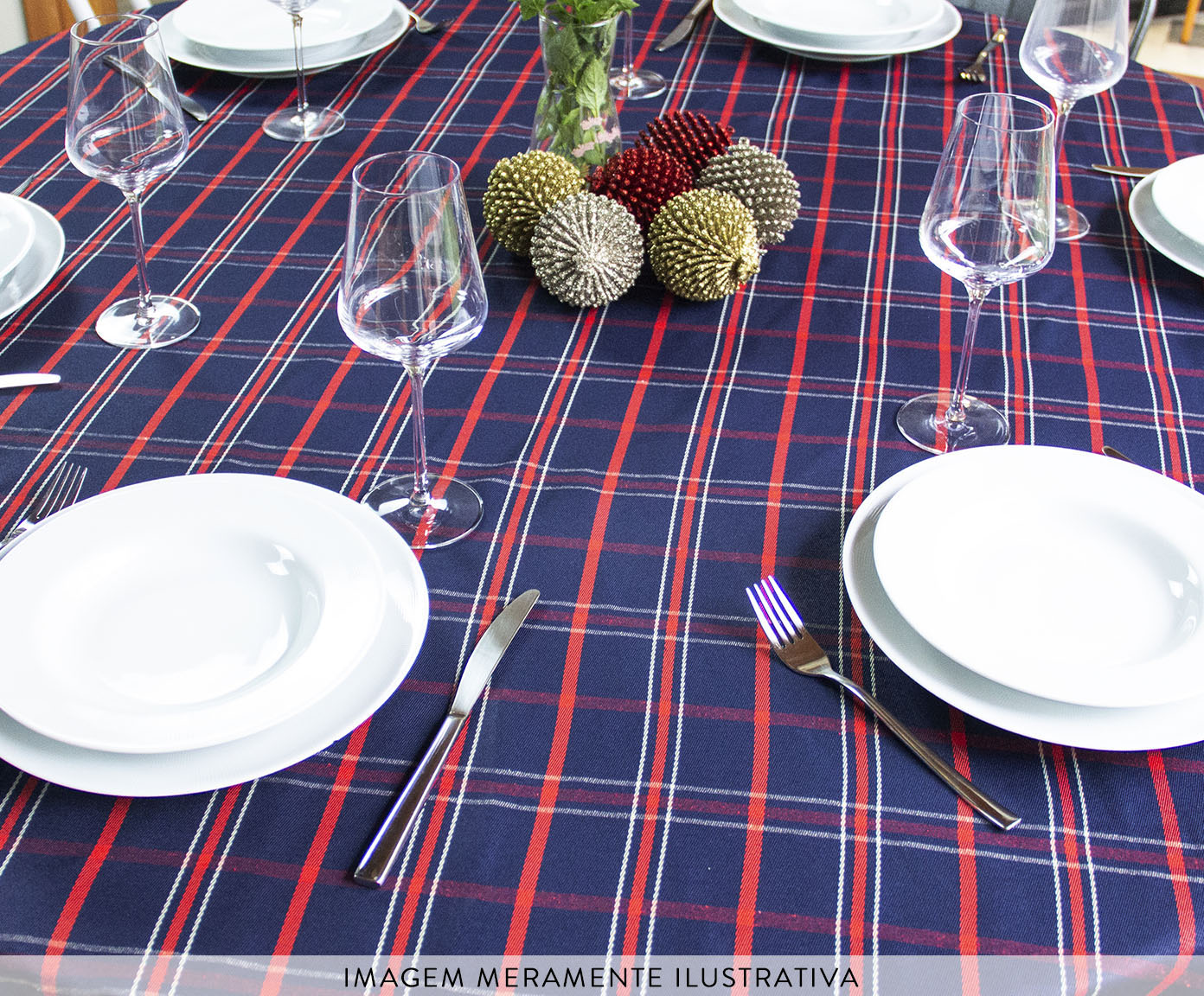 Toalha de Mesa Xadrez Azul e Vermelho Redonda image number 4