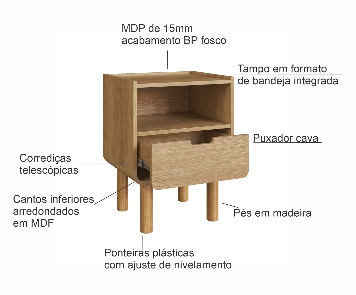 Mesa de Cabeceira Org&acirc;nica Madeira Aura image number 2
