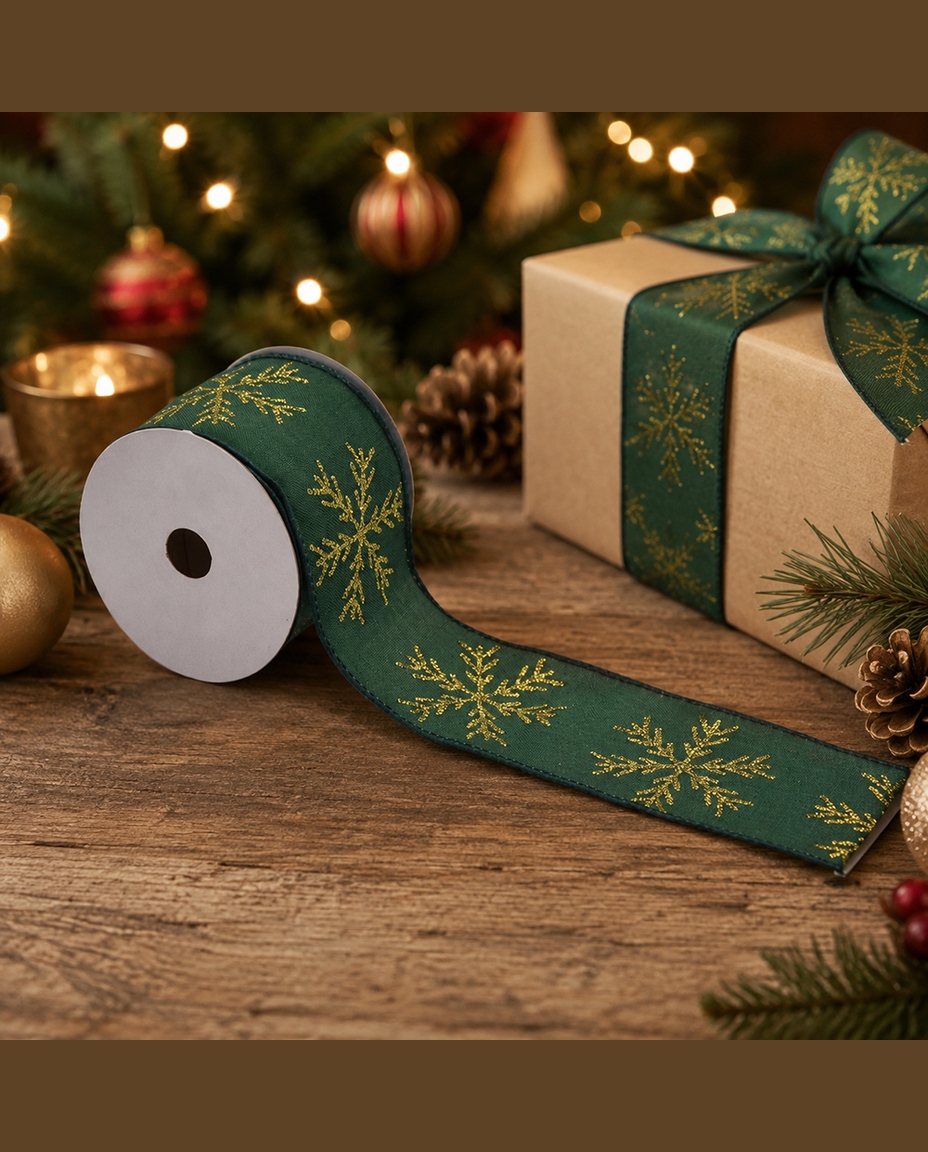 Fita Natalina Flocos de Neve Dourados - image 1