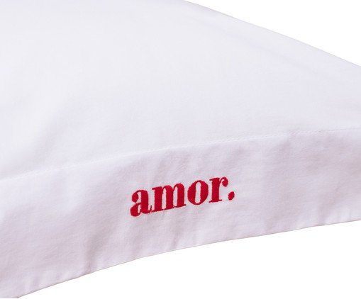 Jogo de Fronhas Bordadas "Amor & I Love You" Branco e Vermelho 200 Fios image number 2