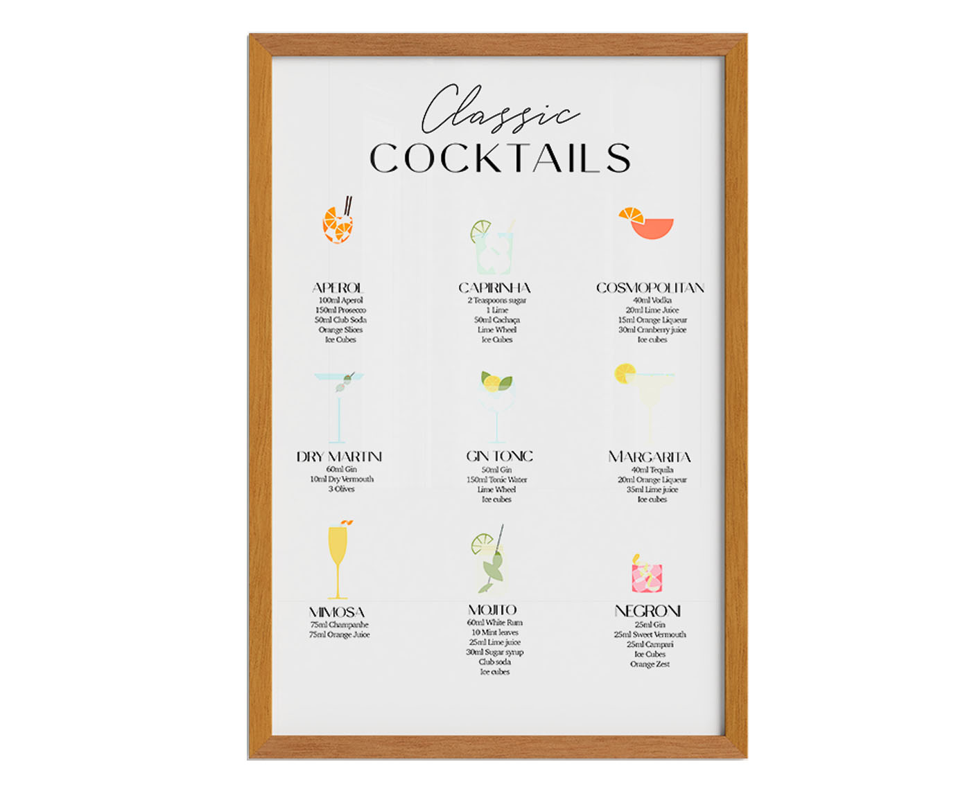 Quadro Classic Coktails com Moldura em Madeira image number 0