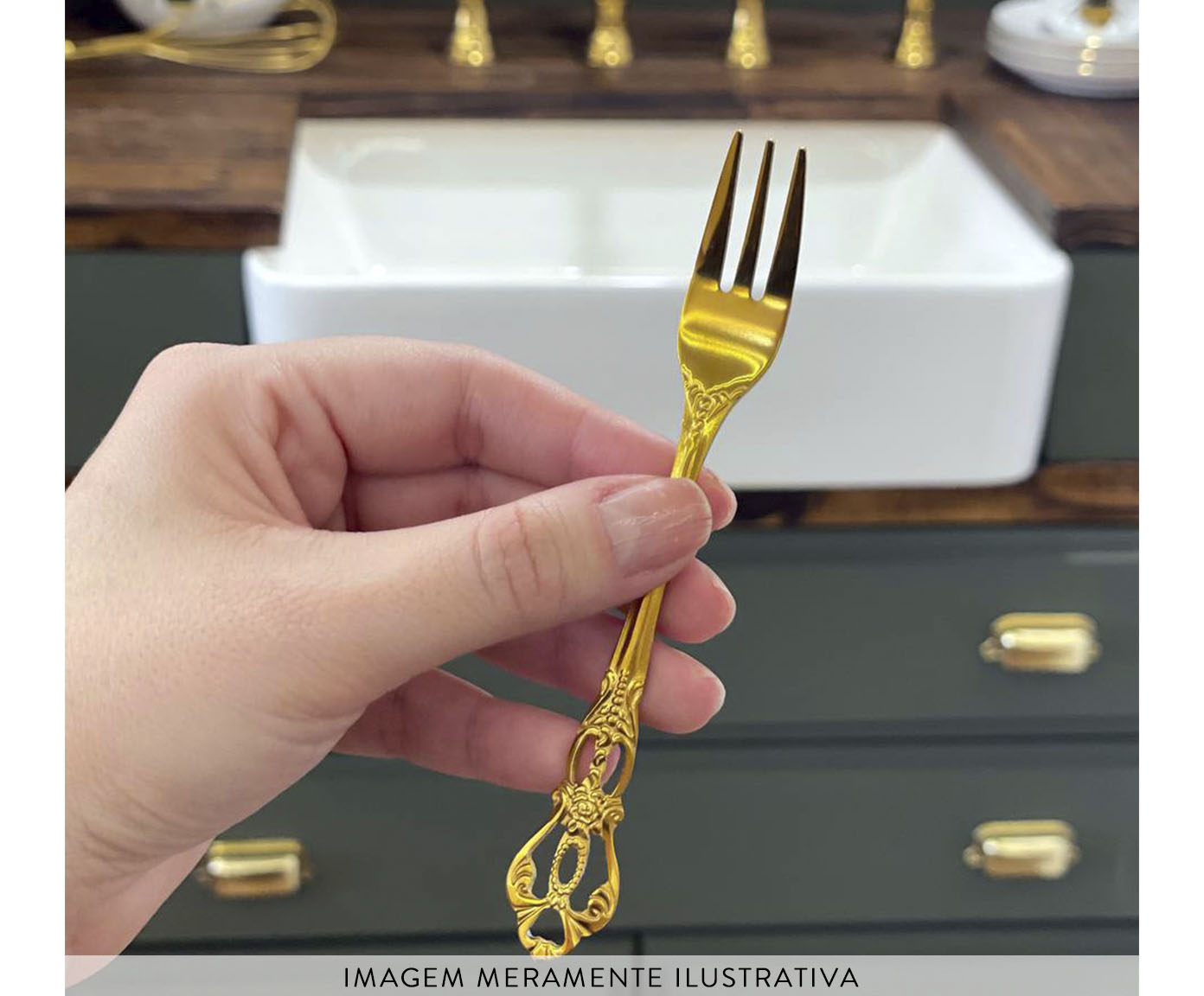 Par de Talheres para Sobremesa - Dourado image number 2
