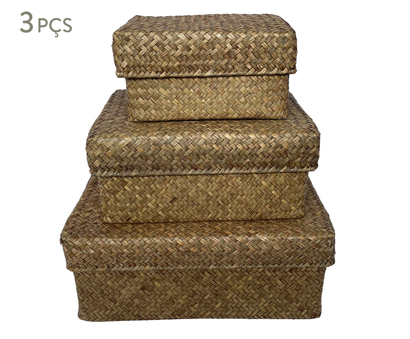 Jogo de Caixas Decorativas Naturel Marrom image number 0