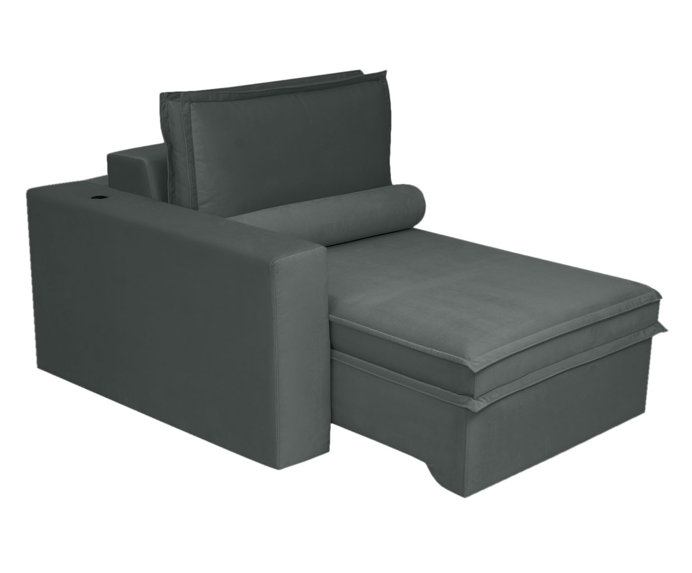 Sof&aacute; Retr&aacute;til Pasha em Veludo com USB - Cinza Escuro image number 21