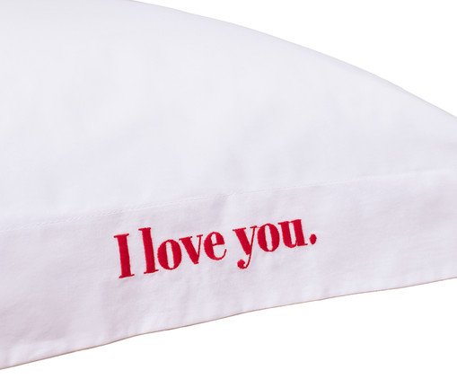Jogo de Fronhas Bordadas "Amor & I Love You" Branco e Vermelho 200 Fios image number 3