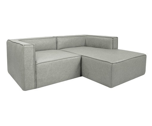 Sof&aacute; 2 M&oacute;dulos Chaise Mensa em Couro Cinza image number 2