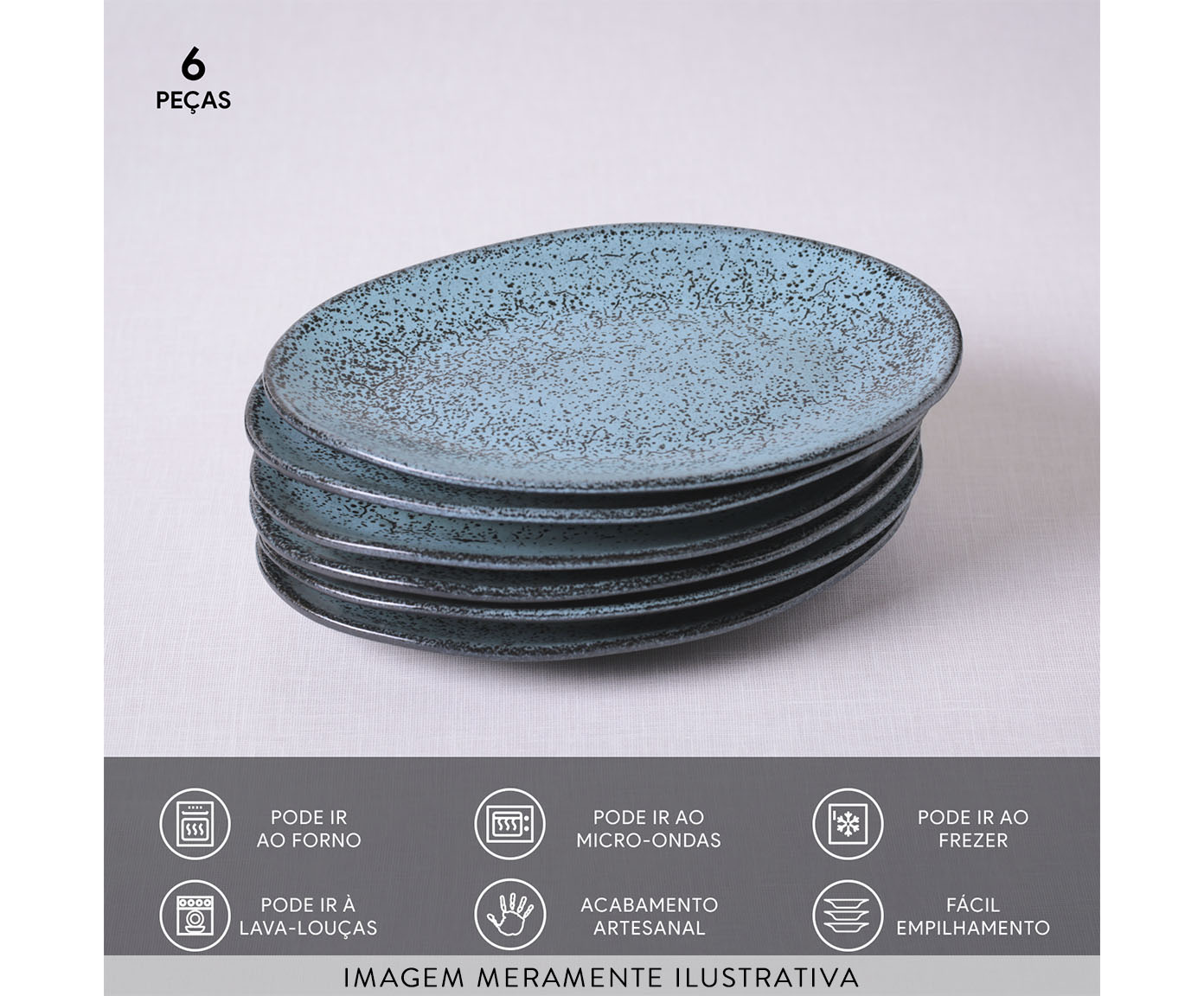 Jogo de Pratos para Sobremesa Oval Org&acirc;nico Night Sky Azul image number 3