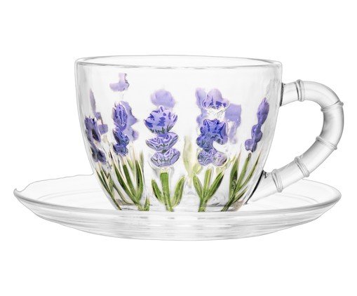 X&iacute;cara para Caf&eacute; Lavanda Hand Paintng Transparente image number 1