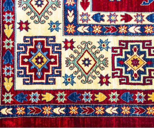Tapete Turco Kasakh Mira - Vermelho, Creme e Azul image number 2