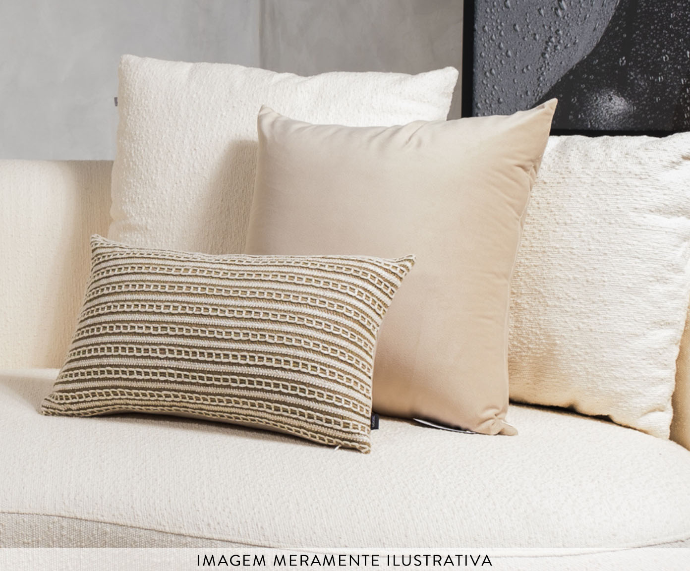 Almofada Correntes em Linho Bordada Retangular - Off White e Cru image number 3