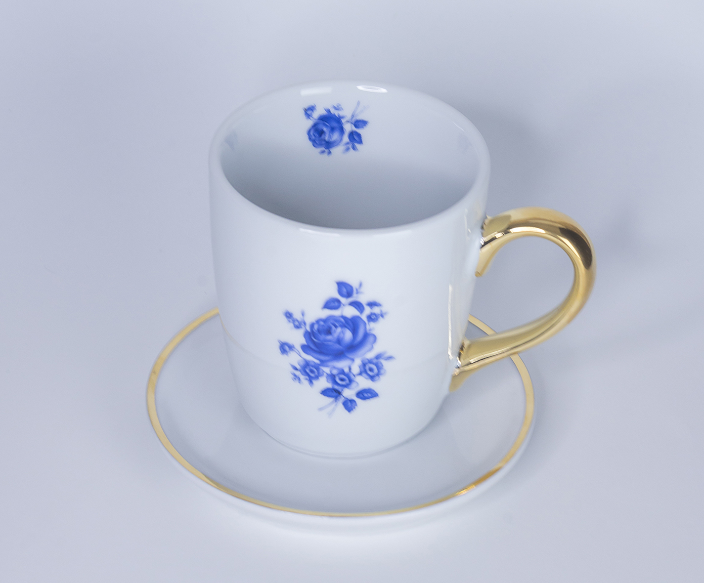 Caneca Rosa Azul em Porcelana e Ouro image number 1