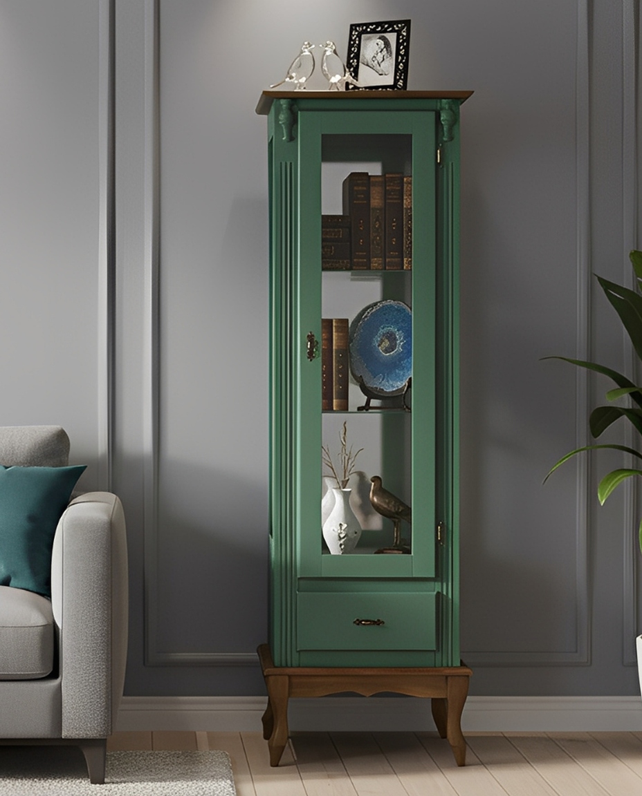 Vitrine Luiz Xv Rafaldini Verde Kalle e Imbuia Glaser - image 1