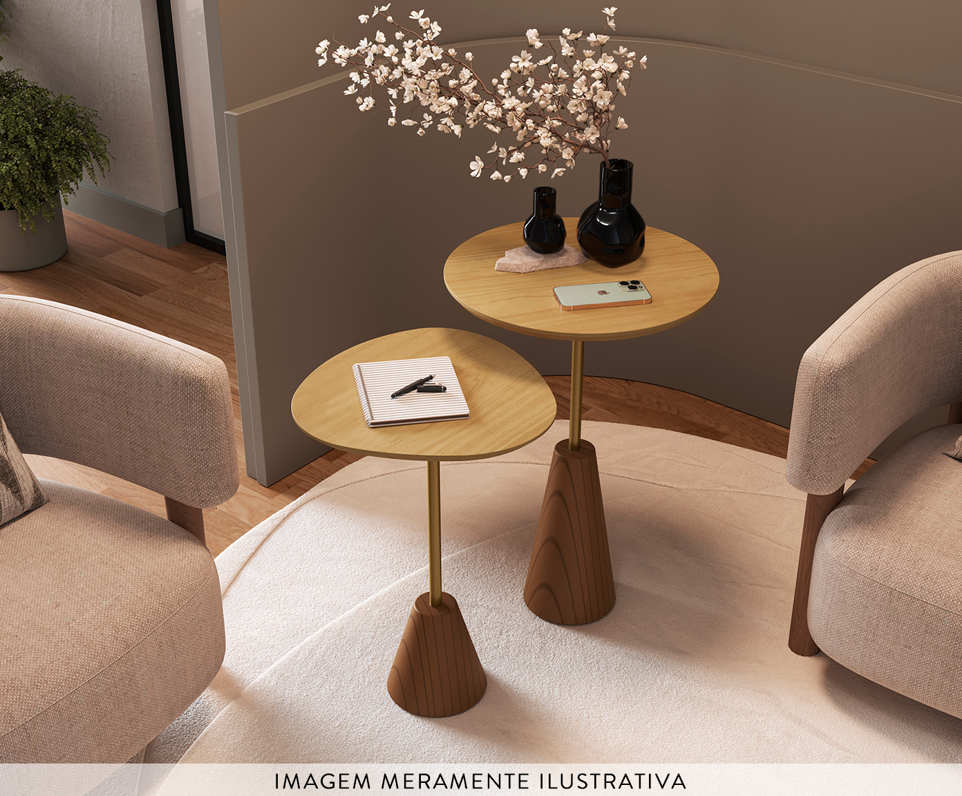 Conjunto Mesa de Canto Napoli Lamina Natural de Tawari image number 3