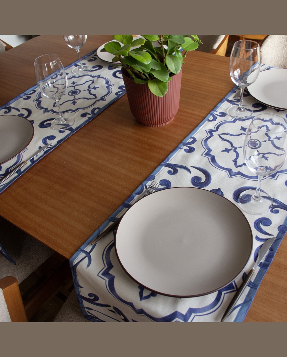 Trilho de Mesa Paix&atilde;o Mediterr&acirc;nea Cru e Azul image number 8