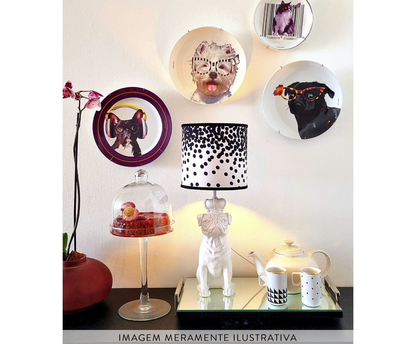 Prato de Porcelana Pug Juaninha And Butterfly image number 2