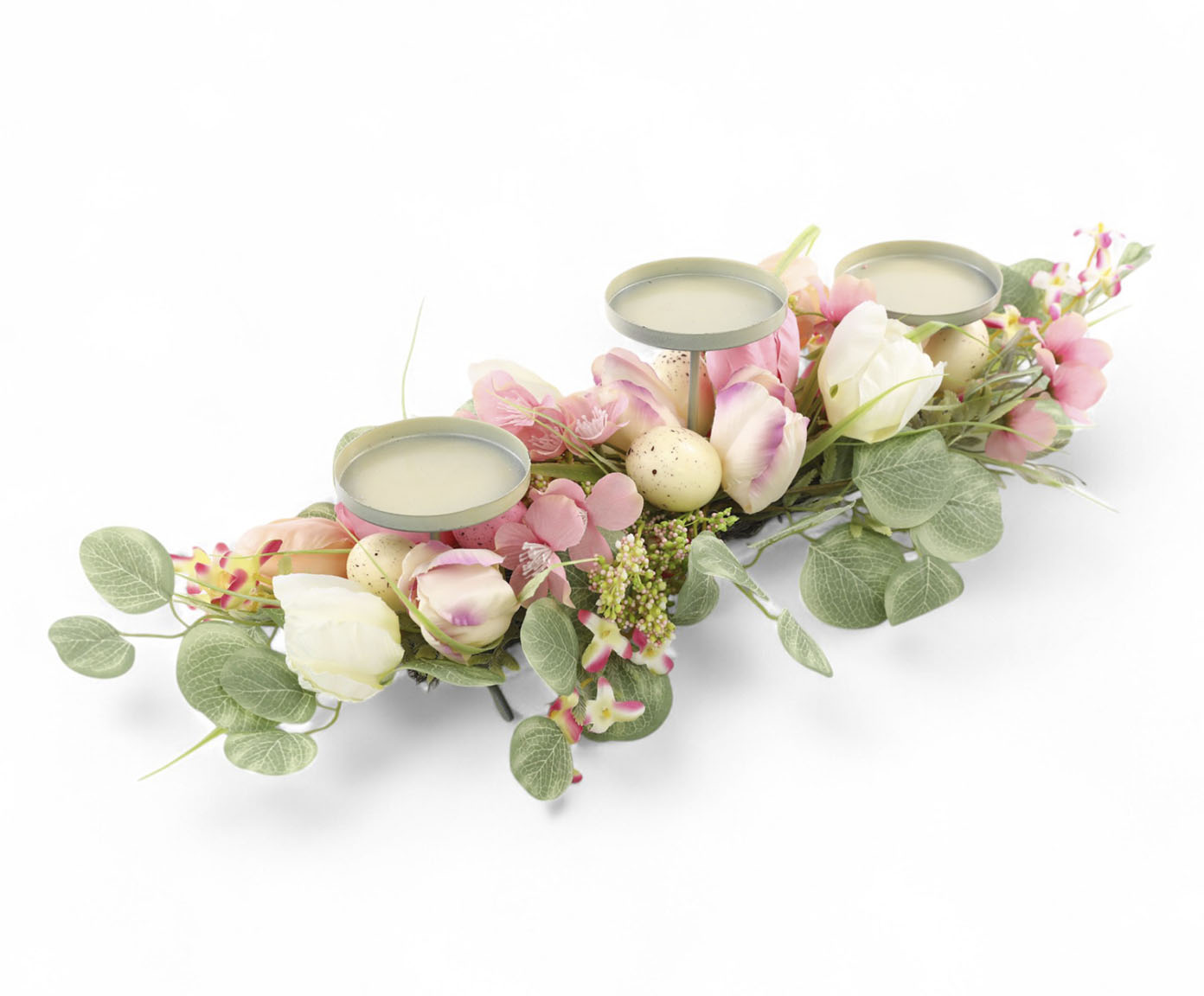 Porta-Vela com Flores e Ovos Fondant Verde e Rosa image number 2