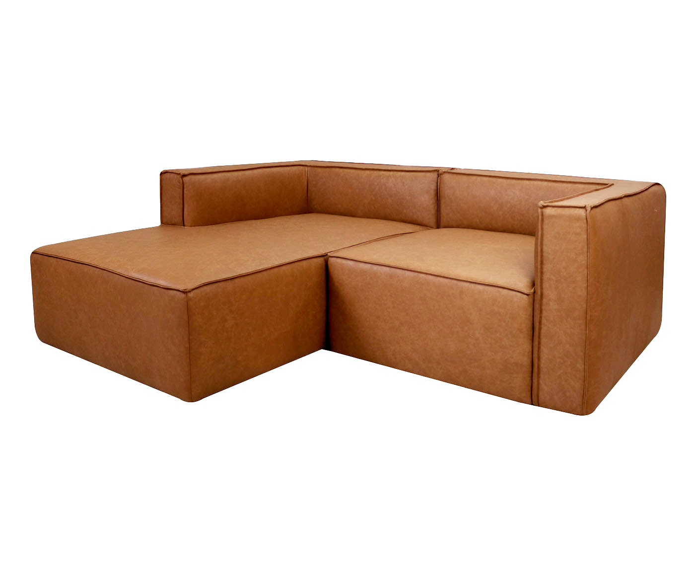 Sof&aacute; 2 M&oacute;dulos Chaise Esquerdo Mensa em Couro Caramelo image number 2