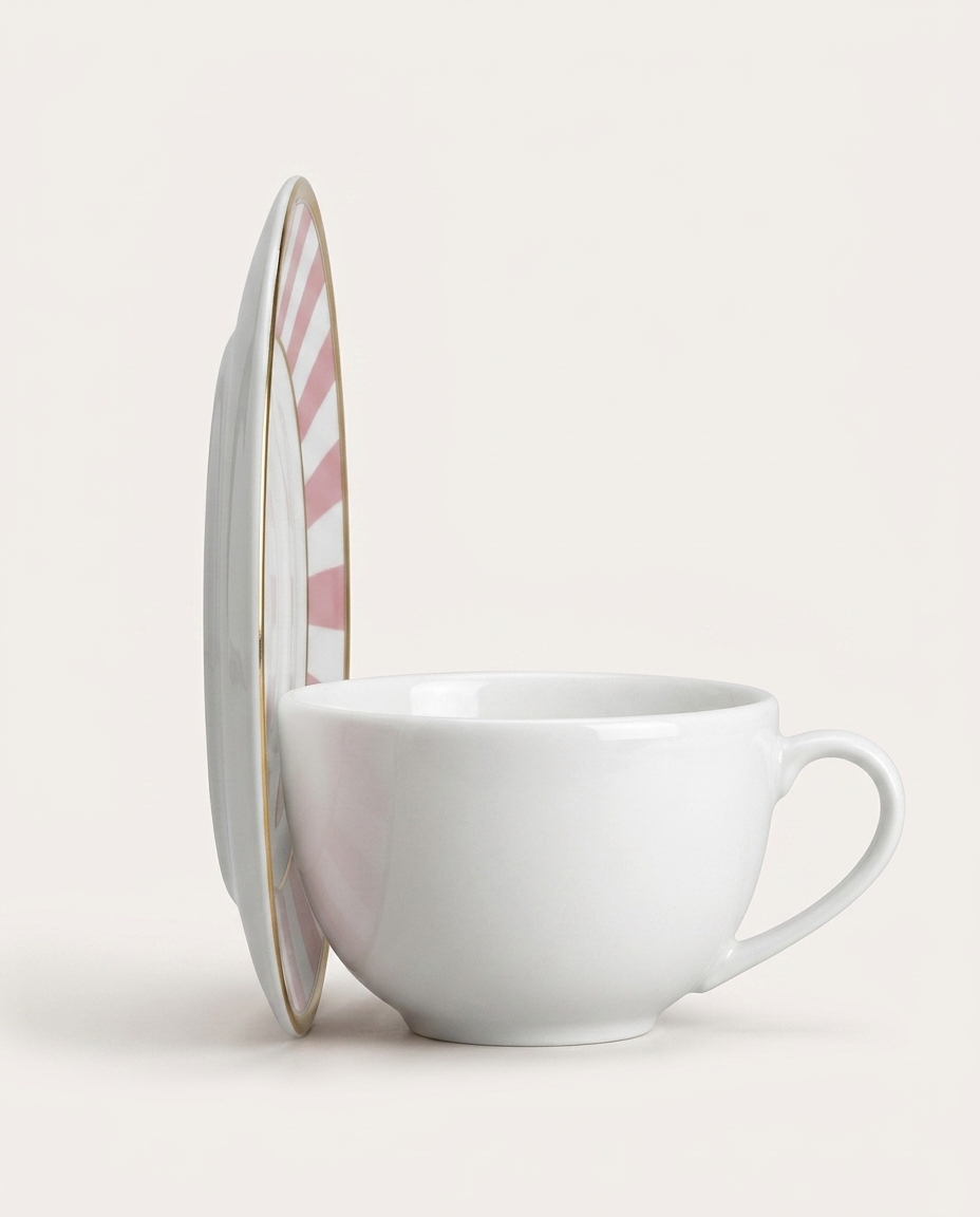 Jogo de X&iacute;caras de Ch&aacute; com Pires Stripe Rosa image number 3
