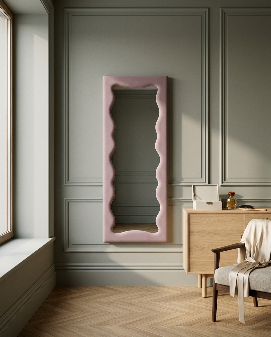 Espelho de Ch&atilde;o em Veludo Viena Rosa - image 1