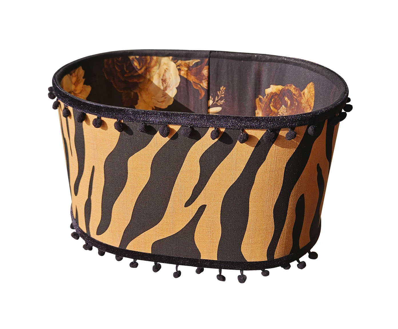 C&uacute;pula Pantalha Oval Animal Print com Fita Grelot Pompom image number 0