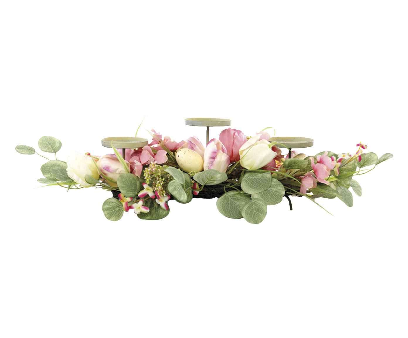 Porta-Vela com Flores e Ovos Fondant Verde e Rosa image number 0