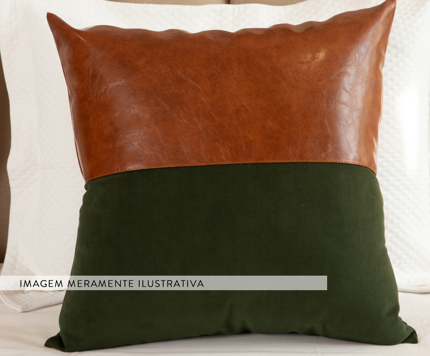 Almofada em Veludo e Couro Premium Collection - Verde e Acobreada image number 2