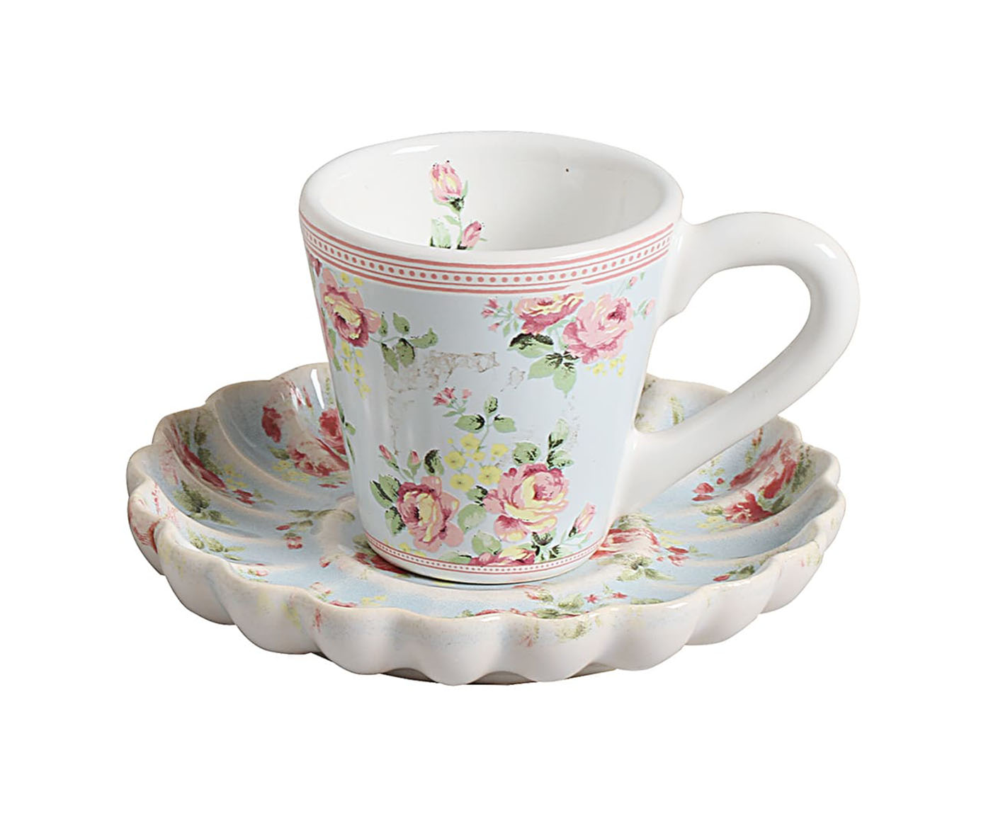 Jogo de X&iacute;cara para Caf&eacute; com Pires Azul com Rosas Vo Dulce image number 1