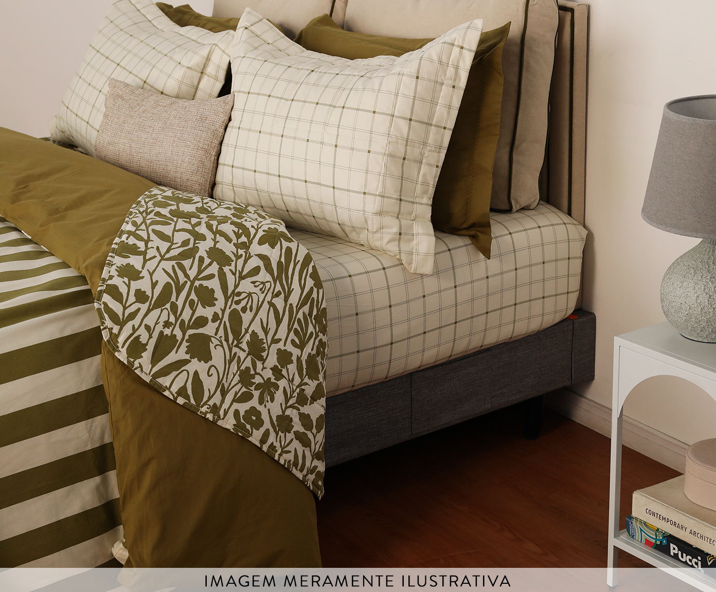 Jogo de Cobre-Leito Floral Artsy Verde Oliveira 200 Fios image number 2