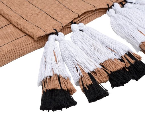Manta para Sof&aacute; com Tassel Tri Tribo - Bege e Branca image number 2