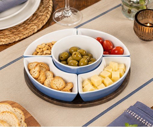 Jogo de Petisqueiras com Bandeja Mandala Degrad&ecirc; Azul image number 2