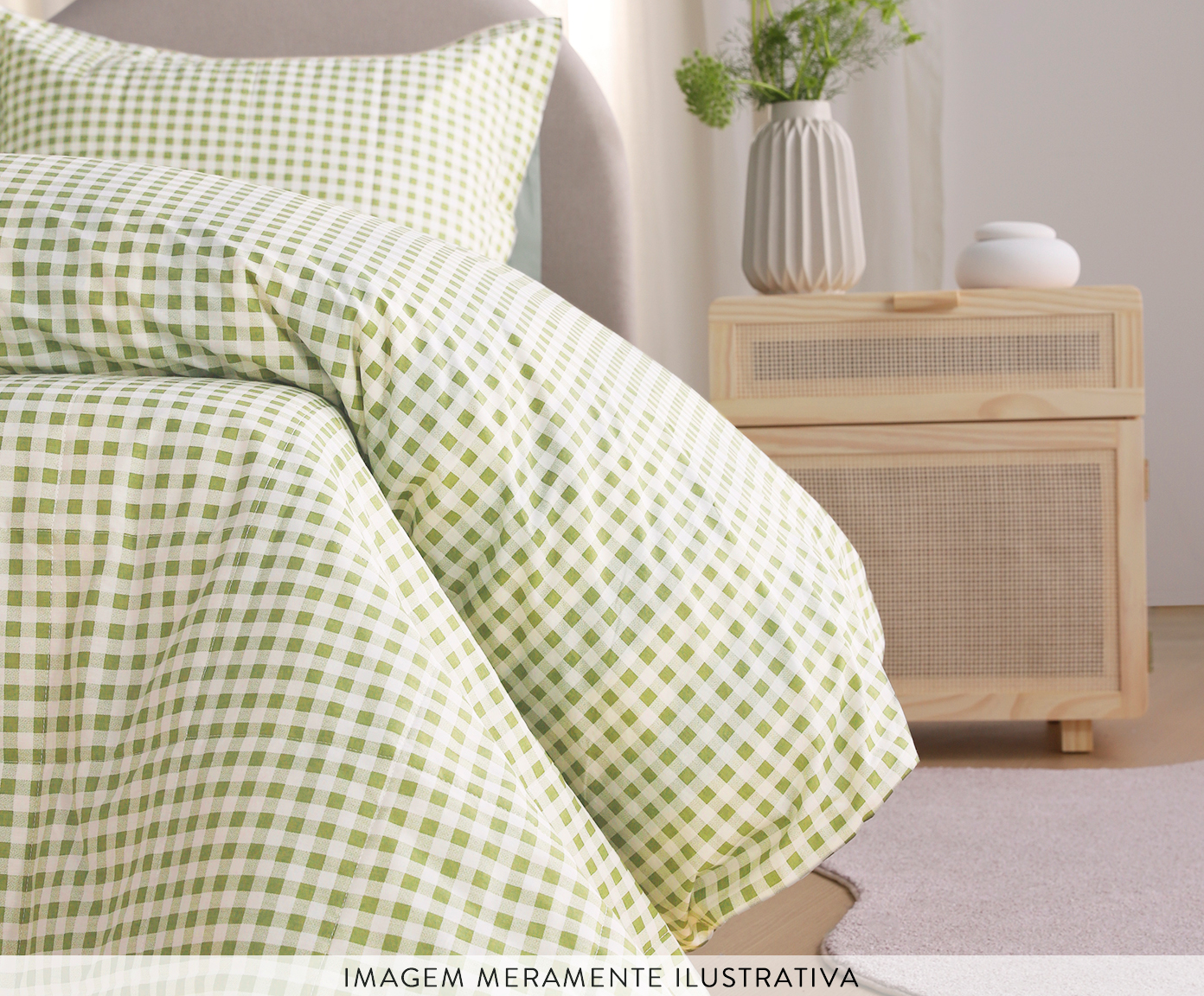 Jogo de Len&ccedil;ol Mini Vichy Verde Oliva 200 Fios - image 1