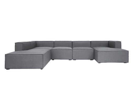 Sof&aacute; 5 M&oacute;dulos Chaise e Encosto Parcial Mensa Cinza Escuro image number 2
