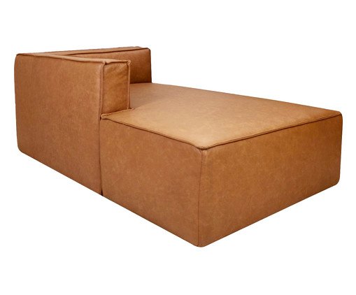 Sof&aacute; M&oacute;dulo Chaise Mensa em Couro Caramelo image number 3