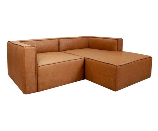 Sof&aacute; 2 M&oacute;dulos Chaise Mensa em Couro Caramelo image number 2