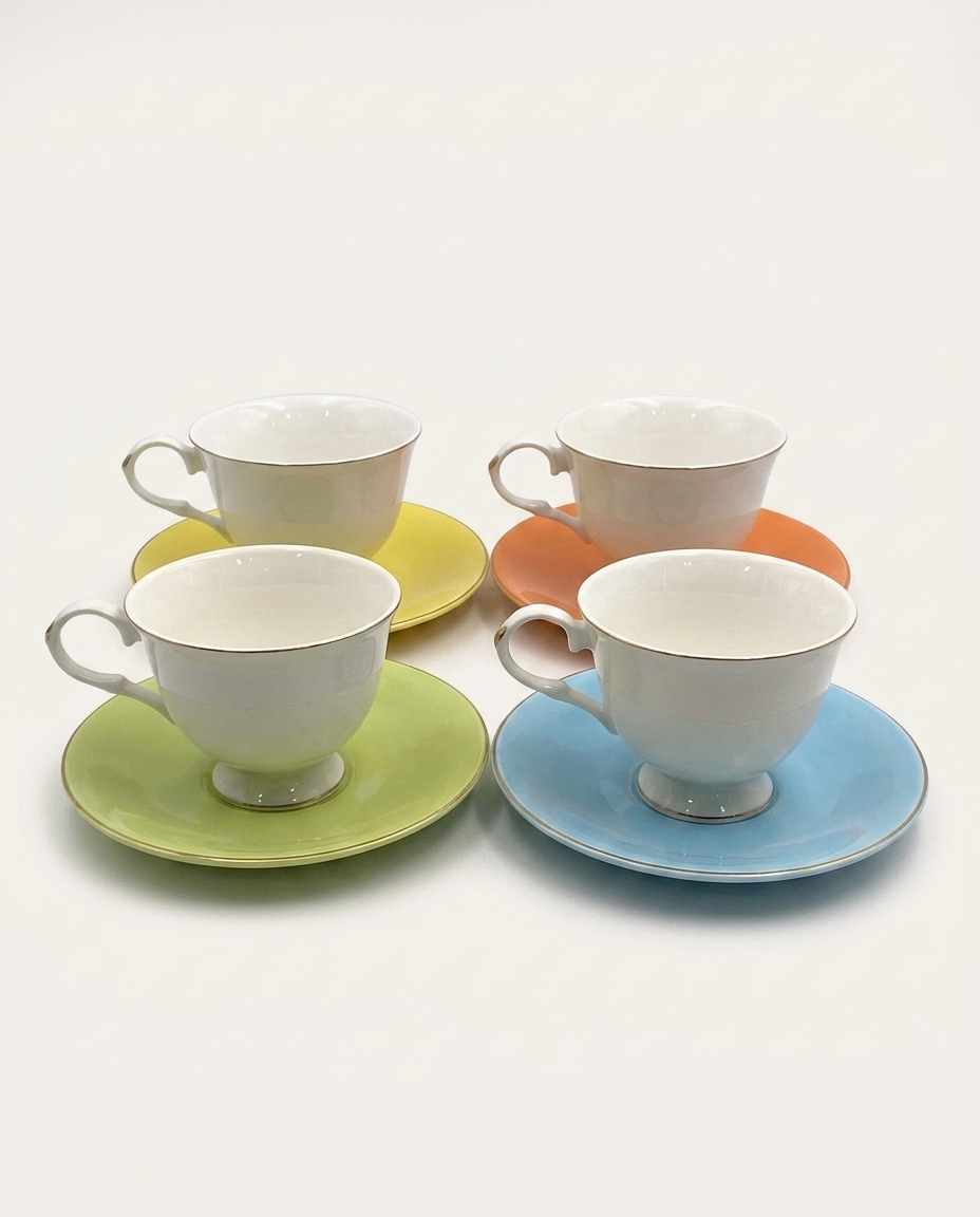 Jogo para Caf&eacute; Colorido com Borda Dourada Flores image number 5