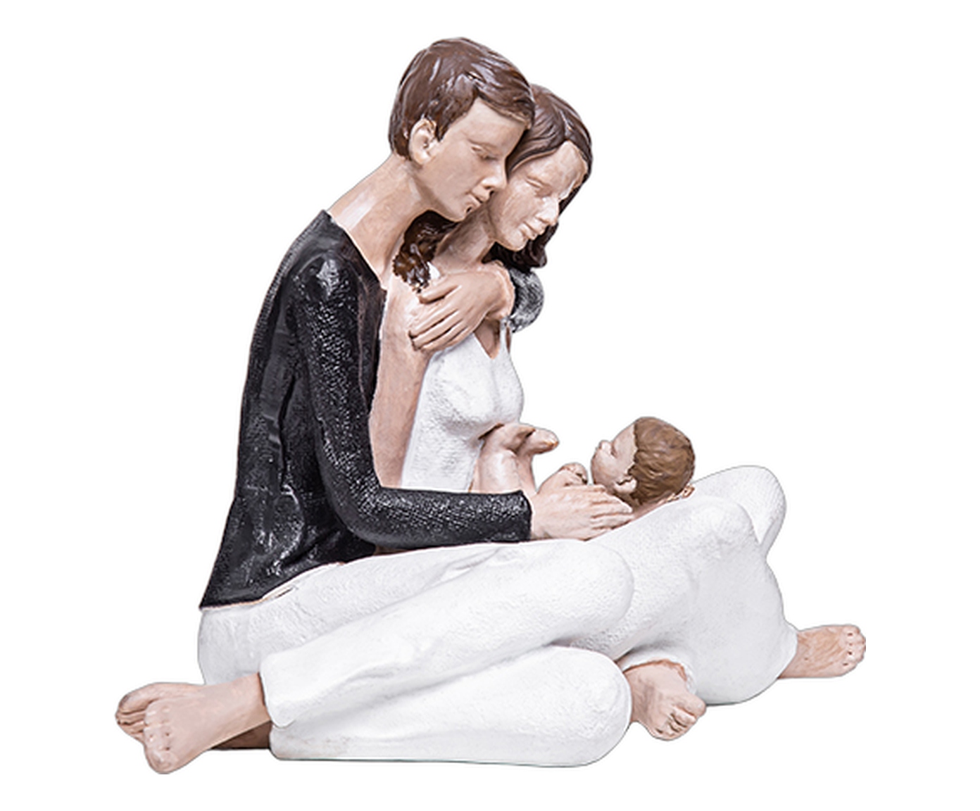 Escultura Casal Sentado com Filho no Colo Bege e Branco image number 1