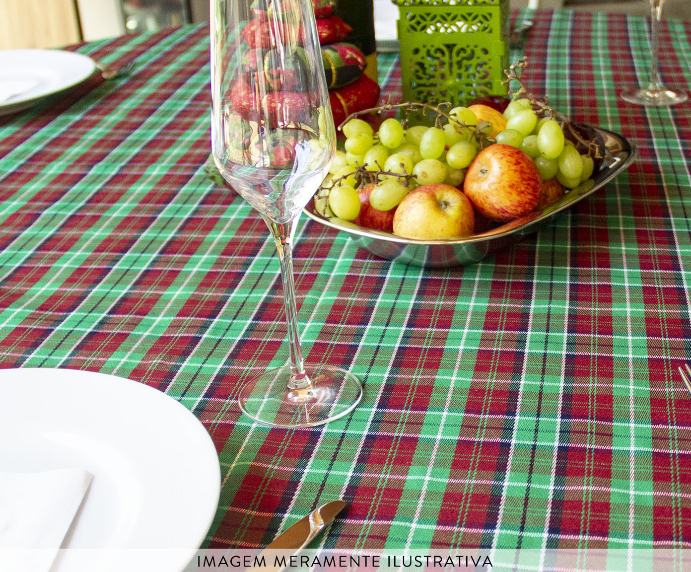 Toalha de Mesa Xadrez Verde e Vermelho Redonda image number 4