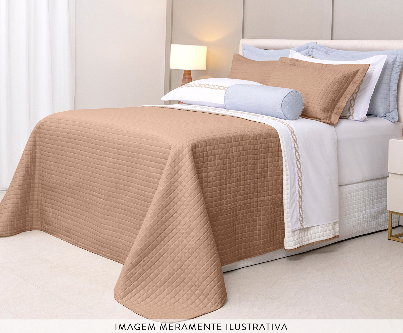 Cobre-Leito Plaza Solteiro Dupla Face - Amendoa/Palha- C 240cmx L180cm image number 2