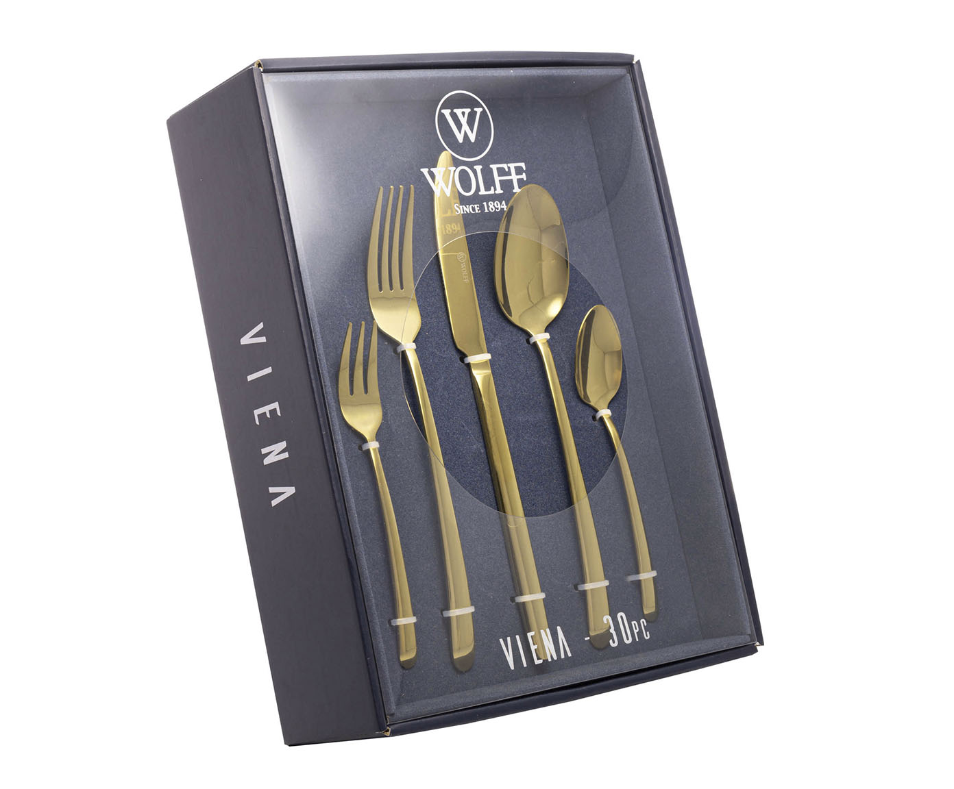 Faqueiro Viena com Caixa Litografada em A&ccedil;o Inox Dourado l - image 1