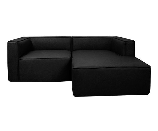 Sof&aacute; 2 M&oacute;dulos Chaise Mensa em Couro Preto - image 0