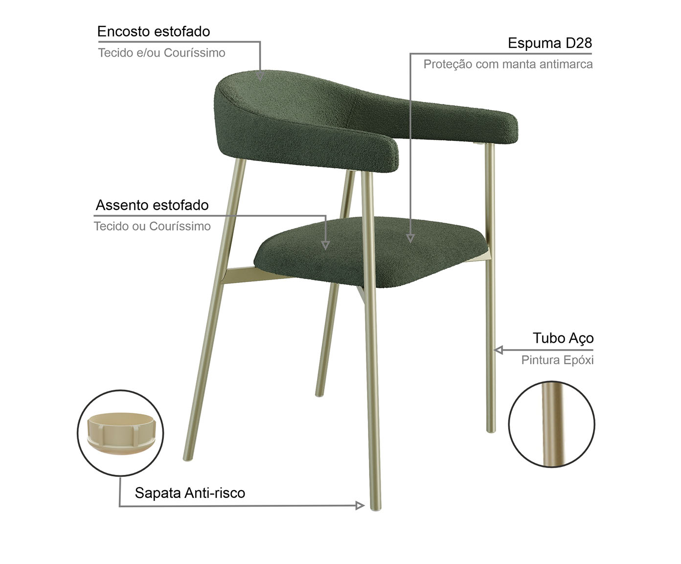 Cadeira de Jantar Angel Tecido Boucle Champanhe Verde image number 1