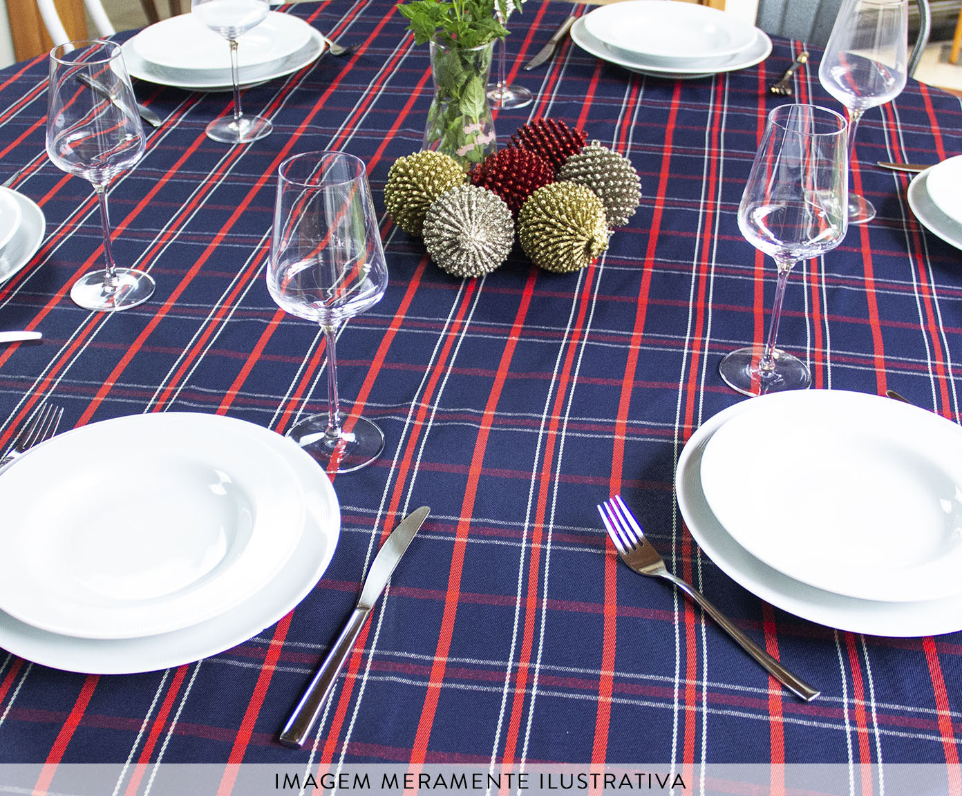 Toalha de Mesa Xadrez Azul e Vermelho Redonda image number 4