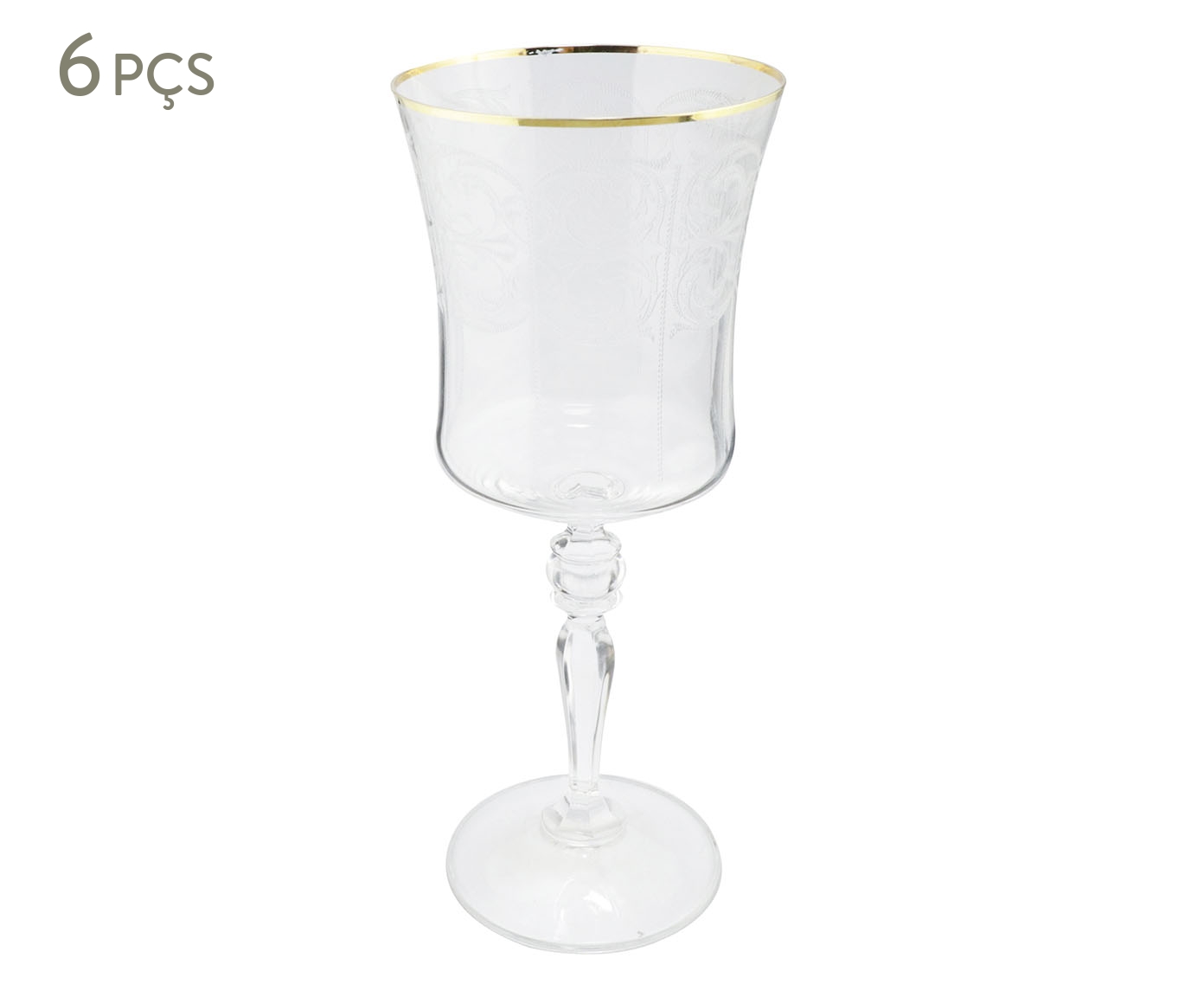 Jogo de Ta&ccedil;as para &Aacute;gua em Cristal Grace Pantografada Gold Rim - image 0